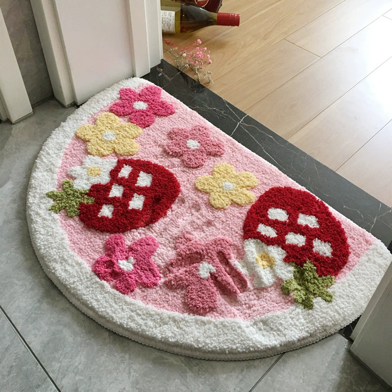 Feblilac Strawberry Flowers Tufted Bath Mat