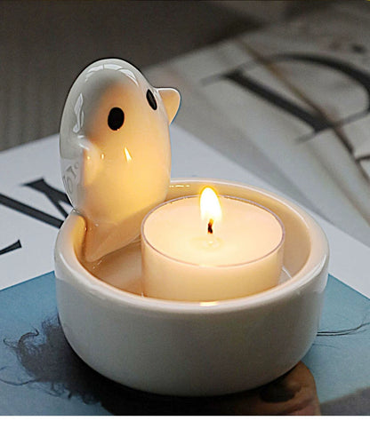 Feblilac Creative Cute Ghost Candle Holder Ceramic Scented Candle Desktop Decoration Props Halloween Gifts