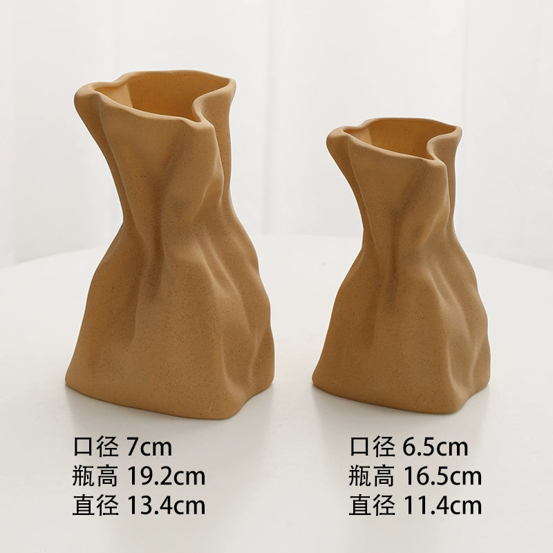Feblilac Cream Wind Vase Ornament, Living Room Flower Arrangement, High-end Ceramic, White Light Luxury Folds, - view 35