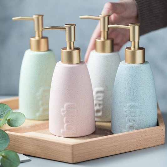 Solid Color Ceramic Soap Dispenser, BATH Bottle for Bathroom Shampoo Liquid Shower Gel