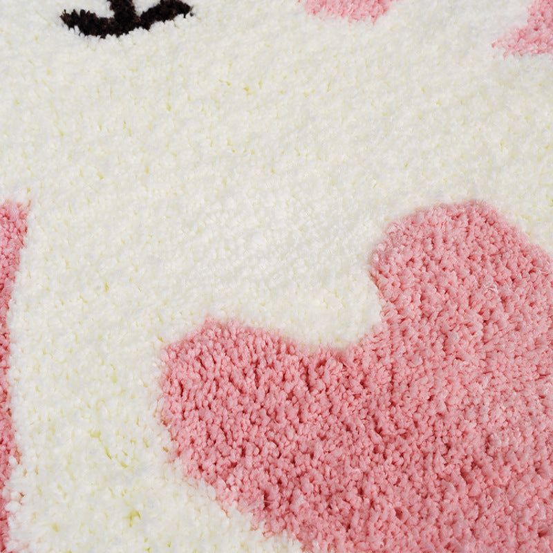 Feblilac Pink Rabbit Bath Mat, Cute Cartoon Animal Round Bathroom Rug, Soft Flush Non-Slip Water Absorbent Mat - view 2