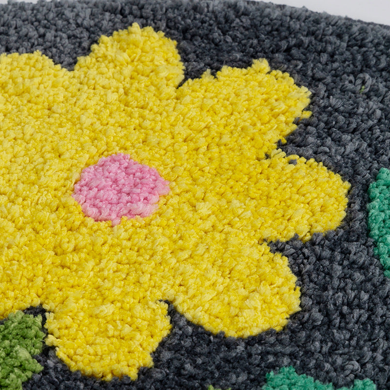 Feblilac Flowers Bath Mat, Floral in Black Background Bathroom Rug, Soft Flush Non-Slip Water Absorbent Mat - view 2