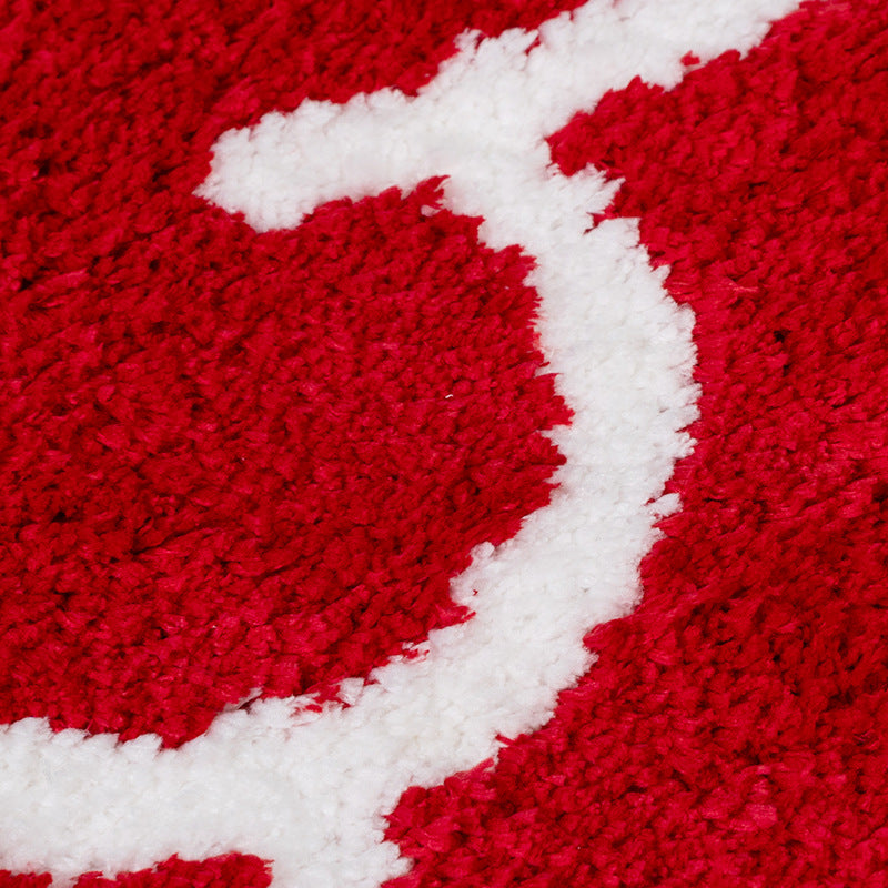 Feblilac Red Typograph Bath Mat, Double Happiness Bathroom Rug, Soft Flush Non-Slip Water Absorbent Mat - view 2