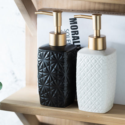 Ceramic Soap Dispenser, Cuboid Bottle Dimond Pattern for Kitchen Bathroom