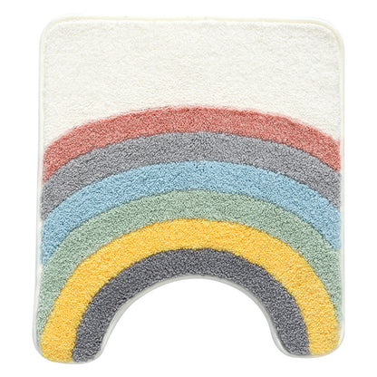 Feblilac Rainbow Tufted Bathroom Mat Toilet U-Shaped Floor Mat