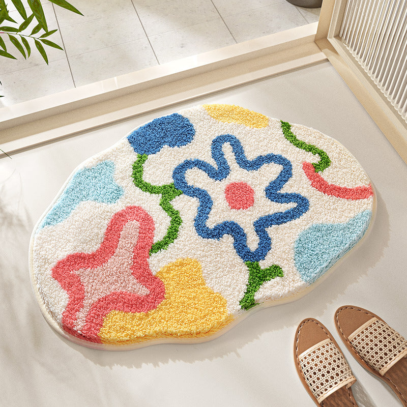 Feblilac Colorful Flowers and Mountains Tufted Bath Mat