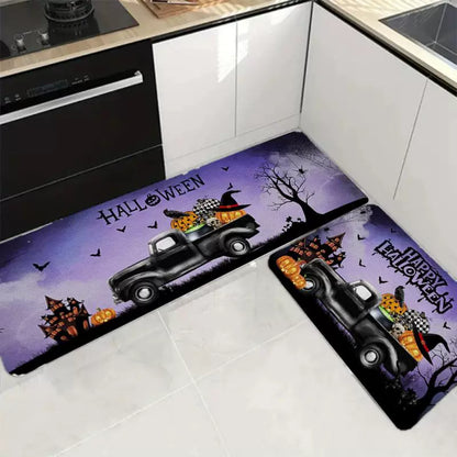 Feblilac Purple Car Pumpkin PVC Leather Kitchen Mat