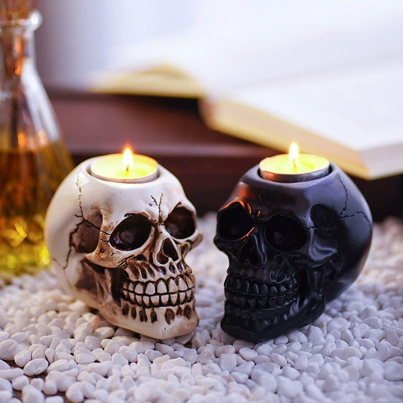 Feblilac Skull Candle Holder Ornament Atmosphere Decoration Props Halloween Home Resin Crafts