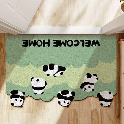 Feblilac Panda and Flowers PVC Coil Door Mat