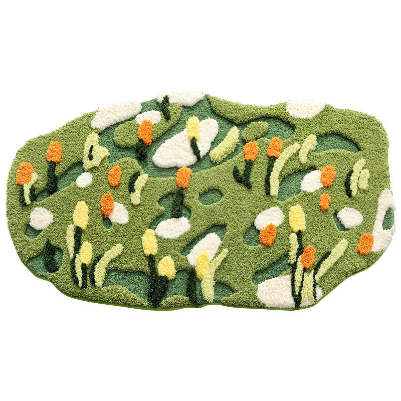 Feblilac Green Moss and Flowers Tufted Bath Mat - view 2
