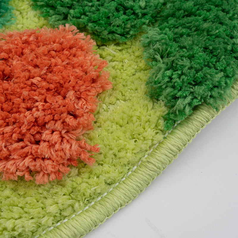 Feblilac Modern Moss Garden Bath Mat, Green Red Flower Bathroom Rug, Soft Flush Non-Slip Water Absorbent Mat - view 3