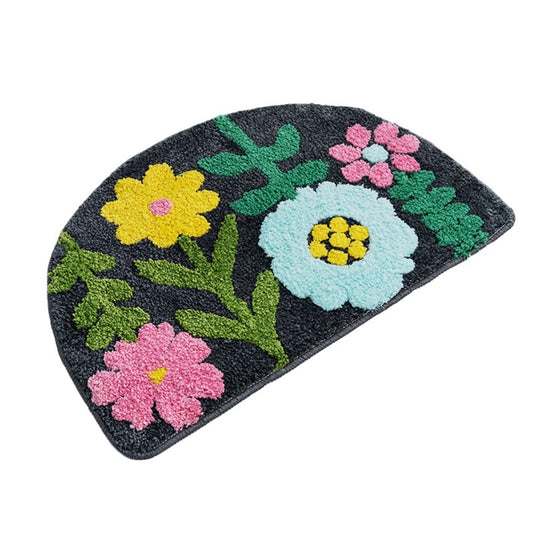 Feblilac Flowers Bath Mat, Floral in Black Background Bathroom Rug, Soft Flush Non-Slip Water Absorbent Mat