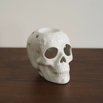 Feblilac Halloween Romantic Skull Candle Holder Relief Hollow Shape Ceramic Aromatherapy Candlestick Home Decoration