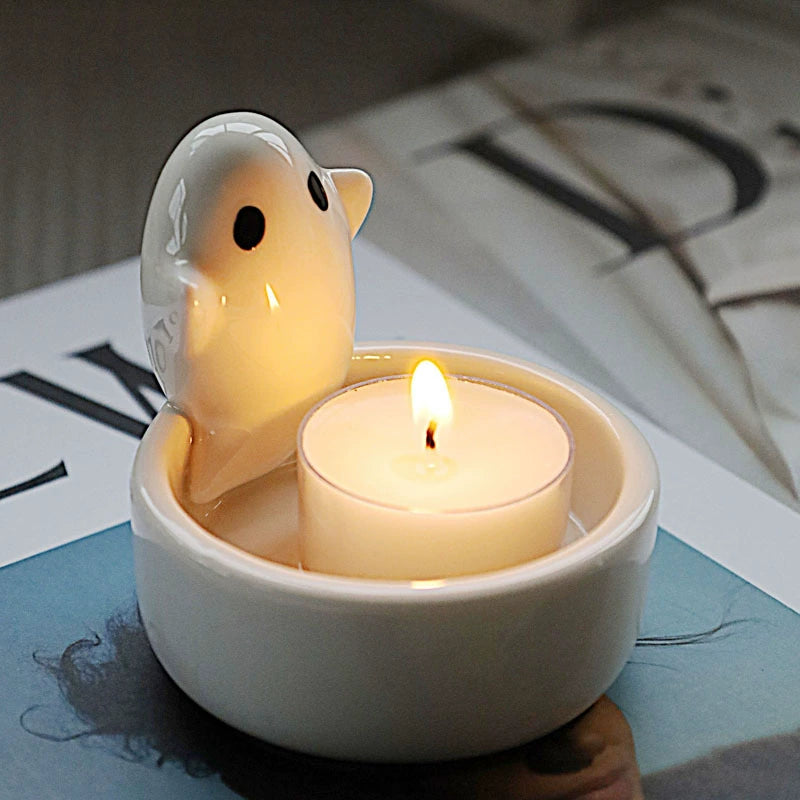 Feblilac Creative Cute Ghost Candle Holder Ceramic Scented Candle Desktop Decoration Props Halloween Gifts