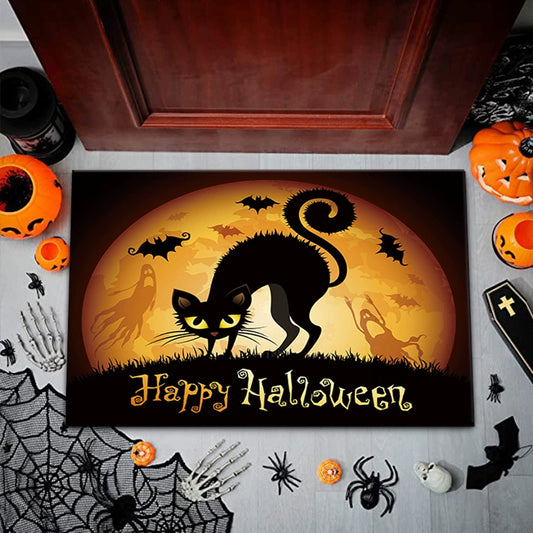 Feblilac Halloween Cat PVC Coil Door Mat