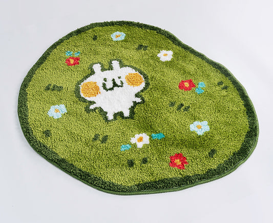 Feblilac Cute Rabbit Bath Mat, Cartoon Green Garden Flower Rug for Bathroom