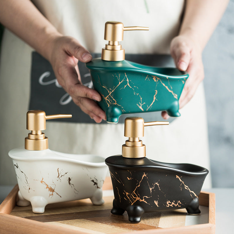 Ceramic Bathtub-Shape Soap Dispenser, Liquid Soap Pump Bottle - view 4