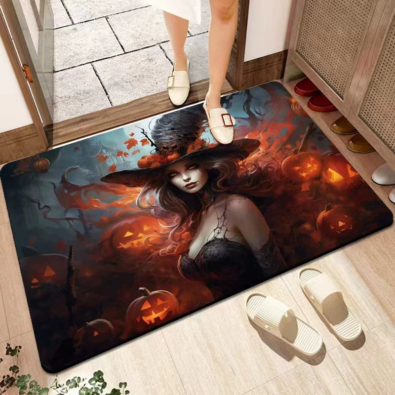 Feblilac Halloween Woman Funny Face Horror PVC Coil Door Mat