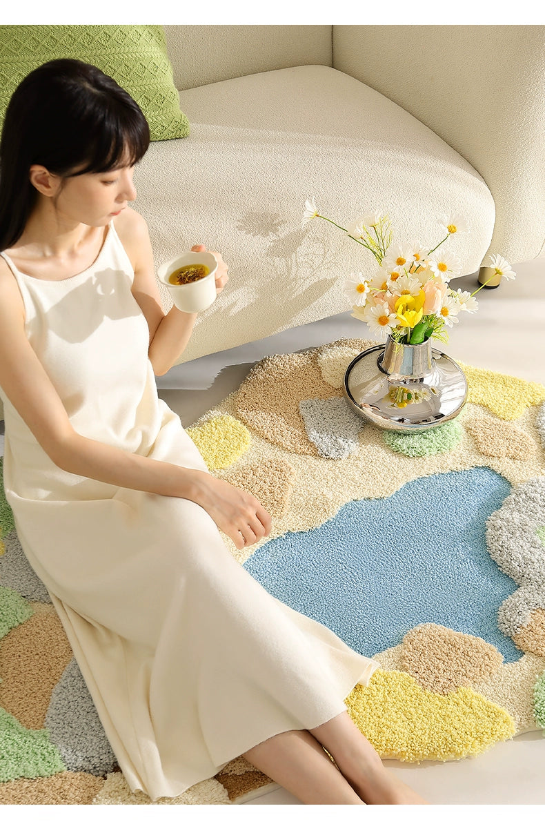Feblilac Irregular Light Colored Moss Bedroom Rug Long Runner - view 4