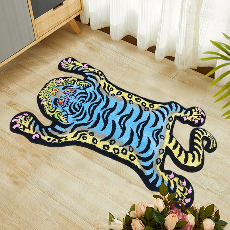 Yellow and Blue Tiger Tufted Bath Mat Mom‘s Day Gift, Tibetan Style