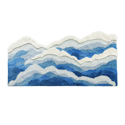Feblilac Blue Ocean Wave Bedroom Rug Long Runner