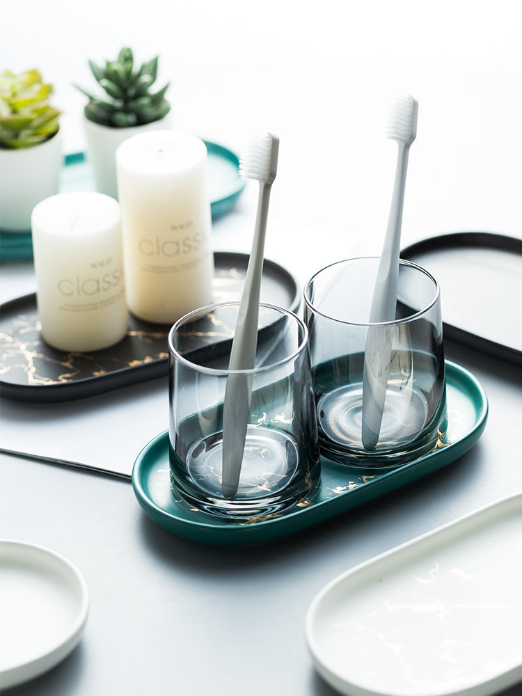 Ceramic Marble Texture Tray, Bathroom Home Decor - view 3