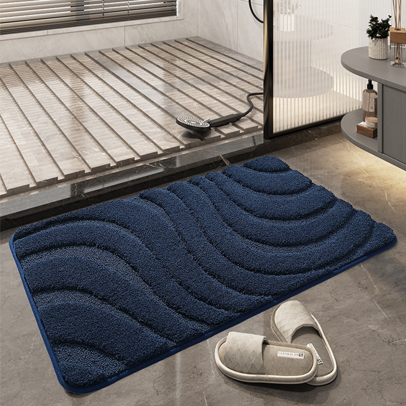 Feblilac Solid Color Tufted Bath Mat, Curve Pattern Bathroom Rug