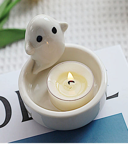 Feblilac Creative Cute Ghost Candle Holder Ceramic Scented Candle Desktop Decoration Props Halloween Gifts