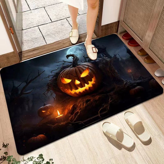 Feblilac Halloween Pumpkin Funny Face Horror PVC Coil Door Mat