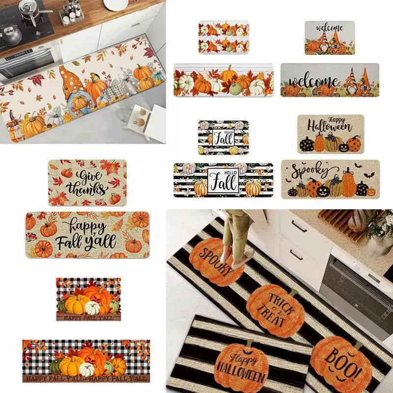 Feblilac Thanksgiving Halloween Party Black and White Stripes PVC Leather Kitchen Mat - view 2