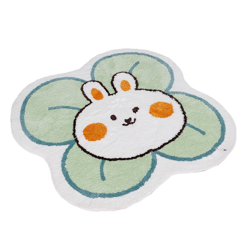 Feblilac Rabbit Flower Bath Mat, Cartoon Animal Red White Bathroom Rug, Soft Flush Non-Slip Water Absorbent Ma