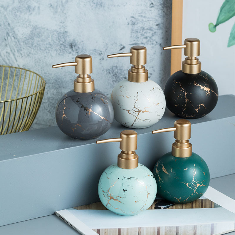 Feblilac Ceramic Soap Dispenser, Round Bottle for Kitchen Bathroom with Marble Texture - view 3