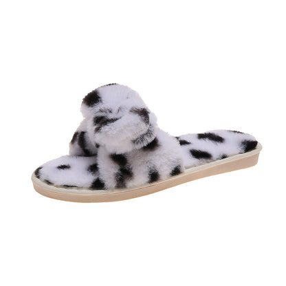 Pink Leopard Pattern Fluffy Slippers, Cute Mules