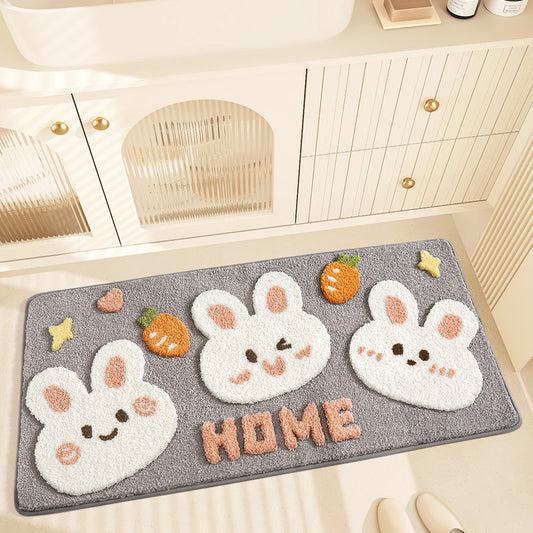 Feblilac Cute Rabbit and Carrot Tufted Bath Mat