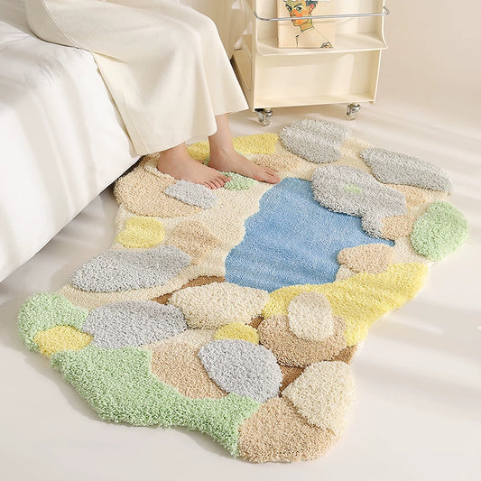 Feblilac Irregular Light Colored Moss Bedroom Rug Long Runner