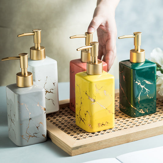 Ceramic Soap Dispenser, Marble Texture Cube Bottle for Kitchen Bathroom