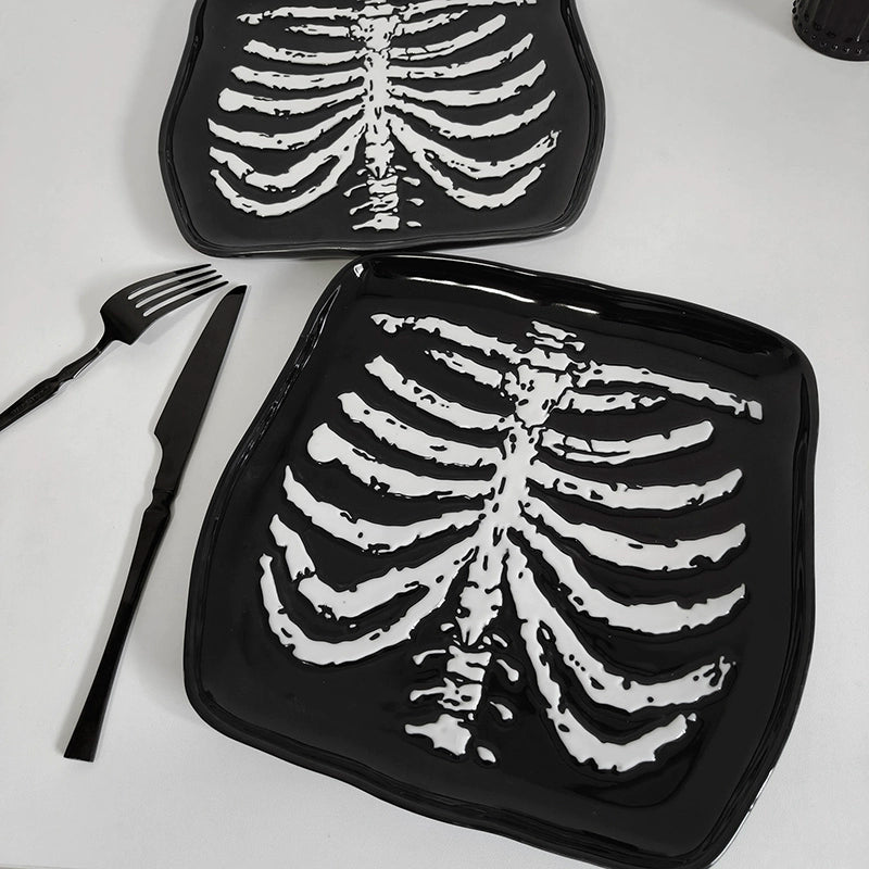 Feblilac Bad Bloodline Skull Goth Ceramic Breakfast Plate Goth Diablo Halloween Décor - view 8