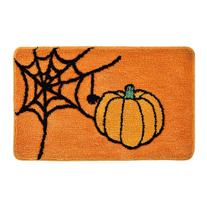 Feblilac Halloween Pumpkin Spider Web Tufted Bath Mat