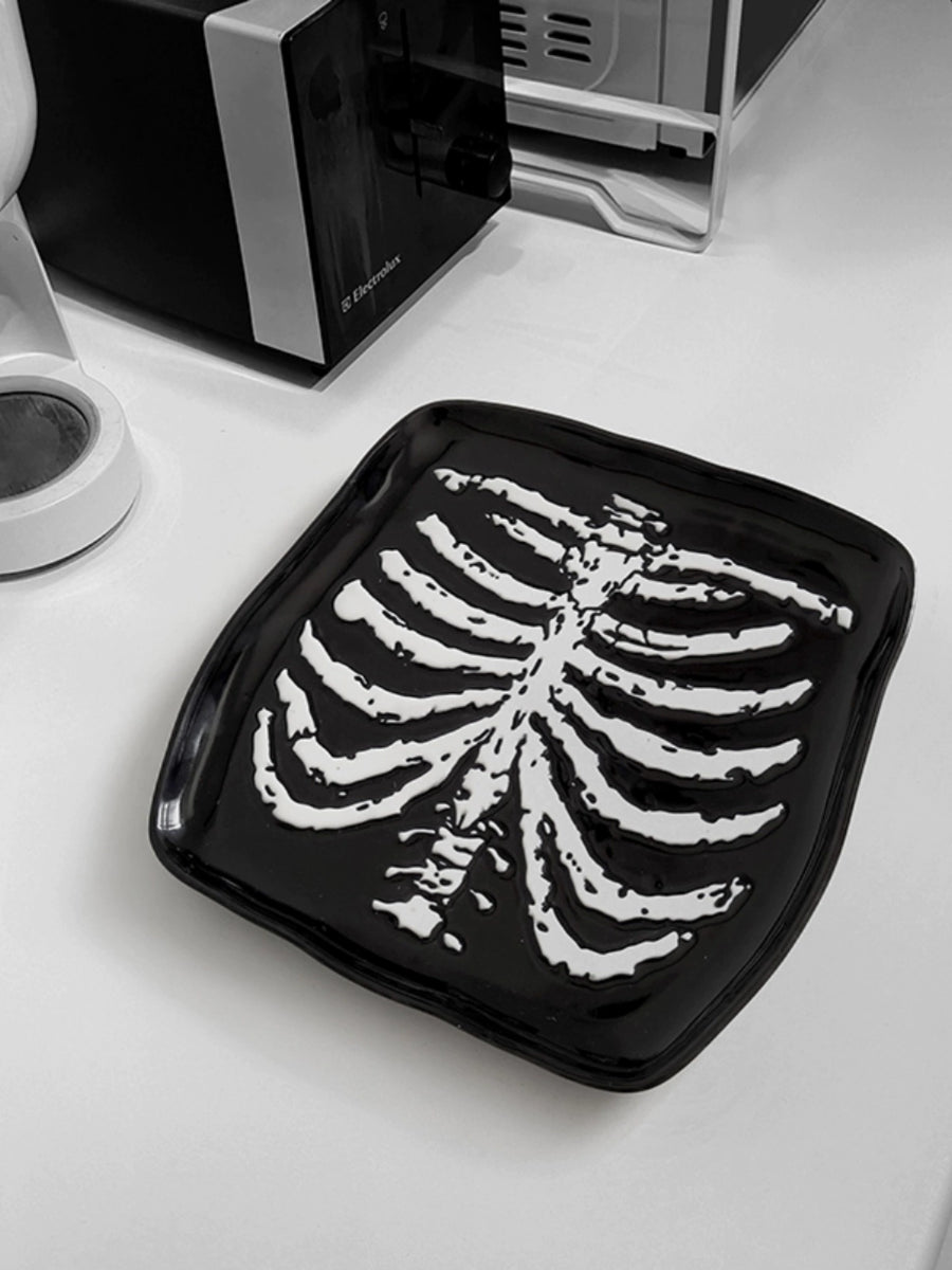 Feblilac Bad Bloodline Skull Goth Ceramic Breakfast Plate Goth Diablo Halloween Décor - view 2