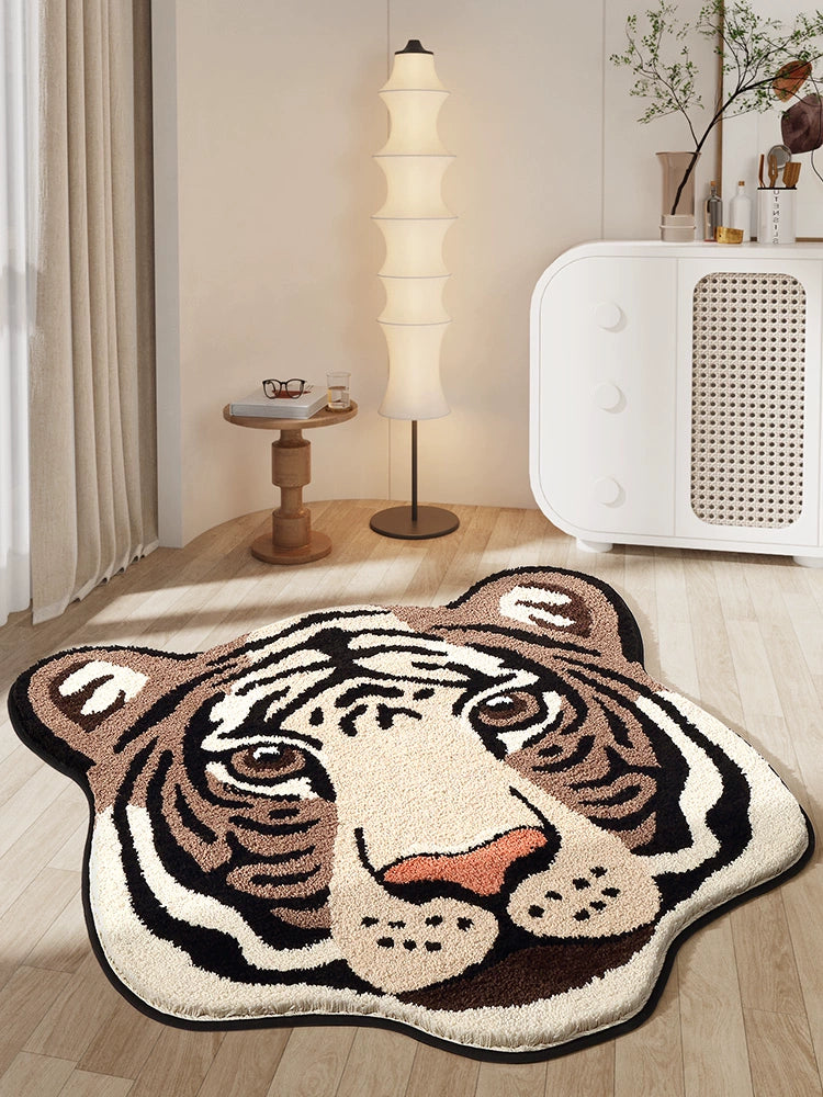 Feblilac Brown Tiger Head Handmade Tufted Acrylic Livingroom Carpet Area Rug