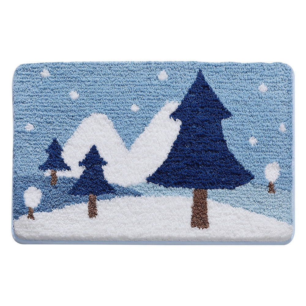 Feblilac Snowflakes and Pine Trees Tufted Bath Mat