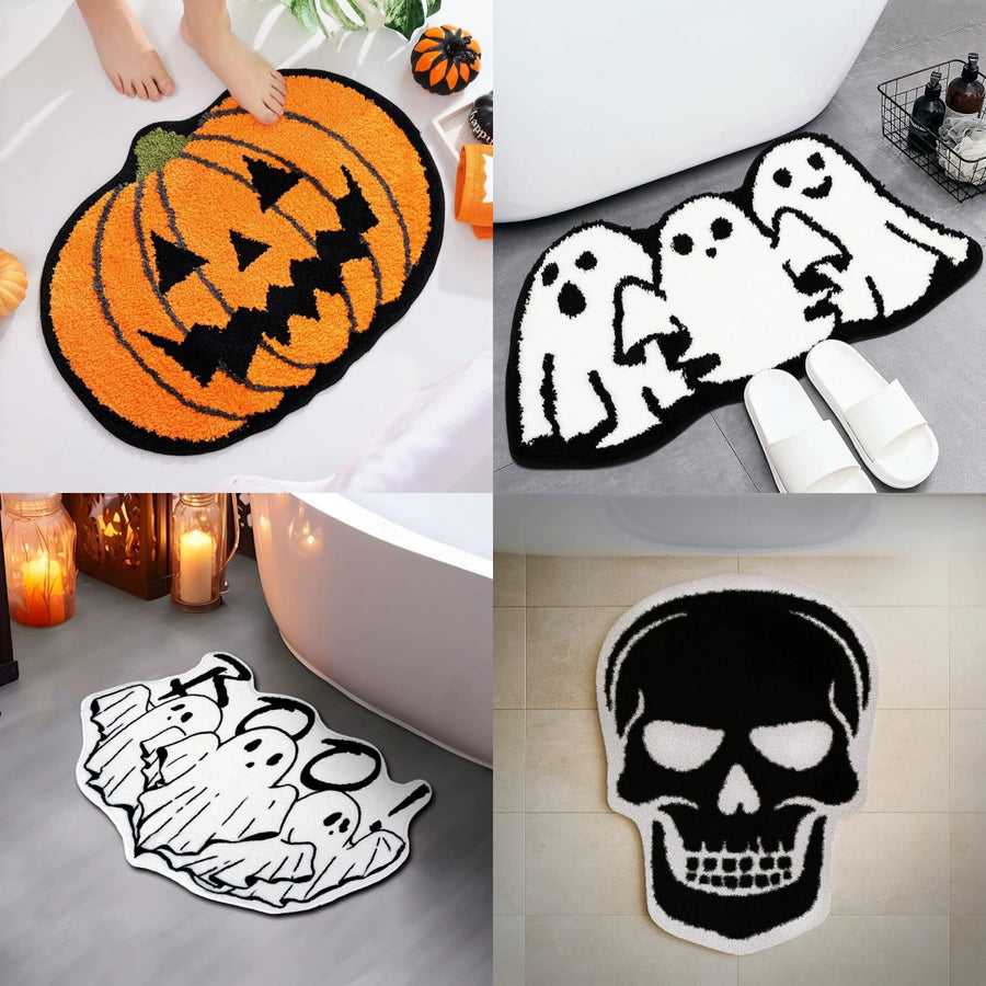 Feblilac Halloween Funny Black Skull Holiday Decoration Gift Tufted Bath Mat - view 2