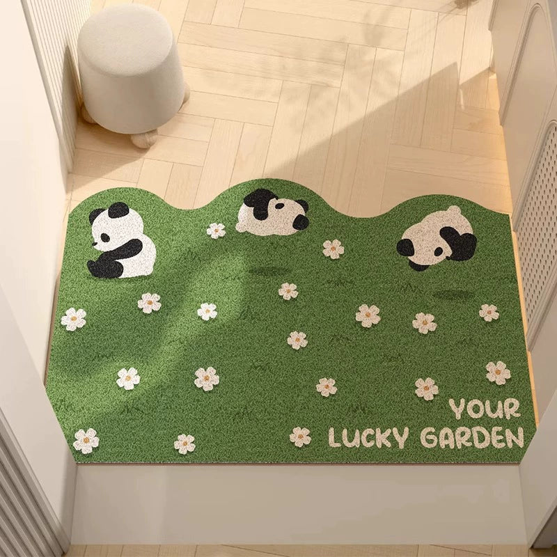 Feblilac Panda and Flowers PVC Coil Door Mat