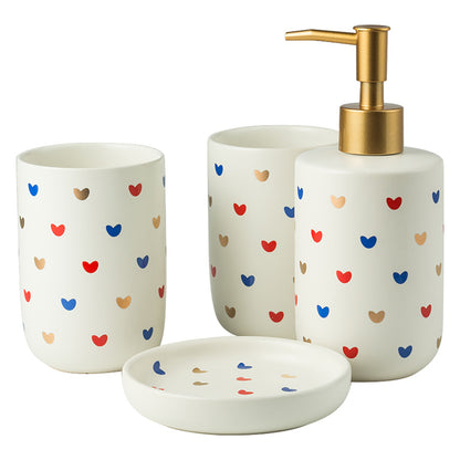 Ceramic Soap Dispenser, Liquid Soap Pump Bottle, Colorful Heart Dot Texture