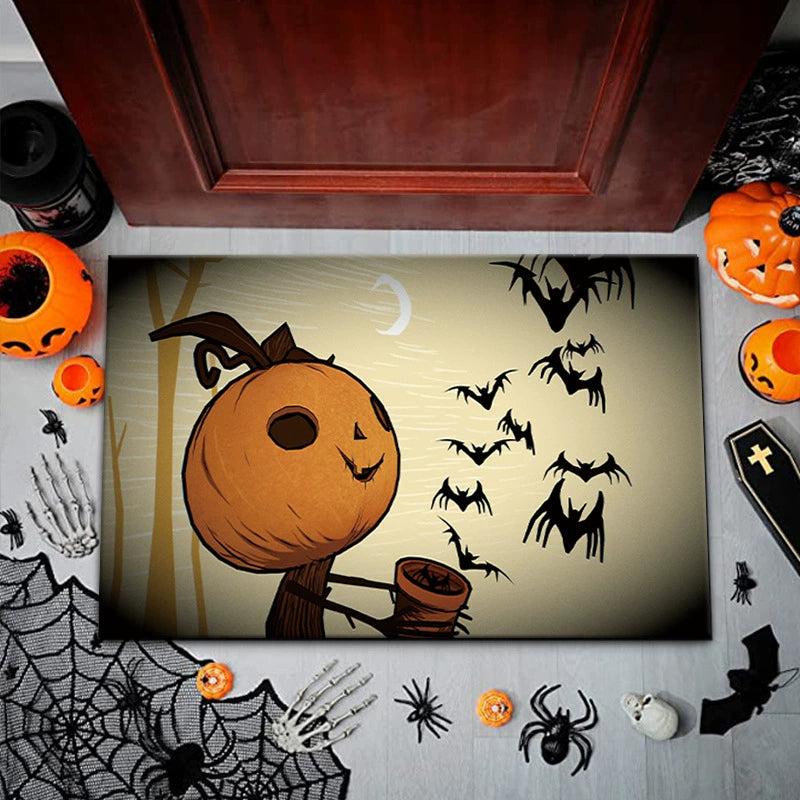 Feblilac Halloween Pumpkin Bat Flying PVC Coil Door Mat