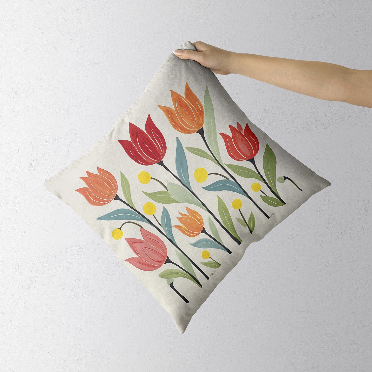 Feblilac Tulips Off-white Background Cushion Covers Throw Pillow Covers