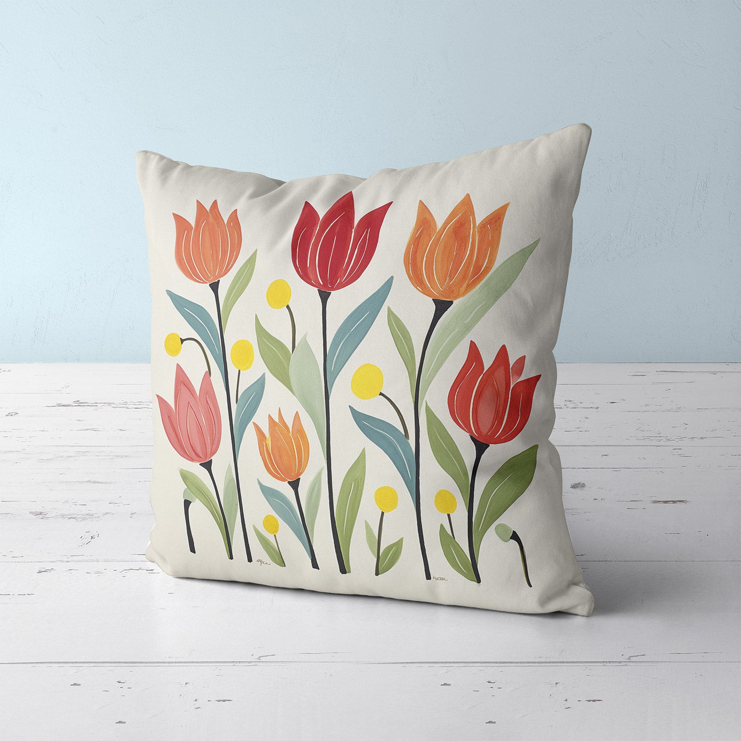 Feblilac Tulips Off-white Background Cushion Covers Throw Pillow Covers
