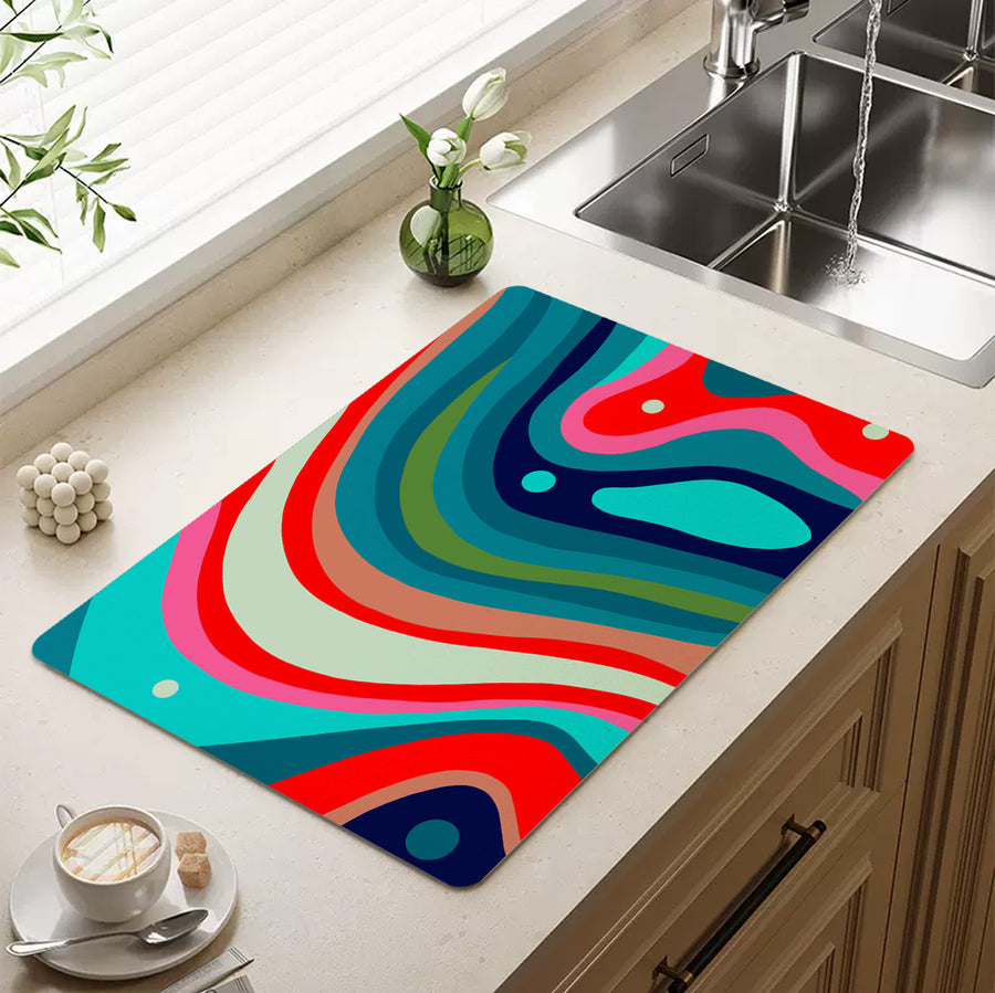 Feblilac Blue Orange Green Curve Texture Cup and Dish Placemat