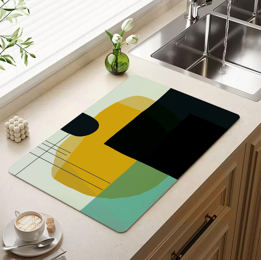 Feblilac Green Black Yellow Modern Abstract Cup and Dish Placemat