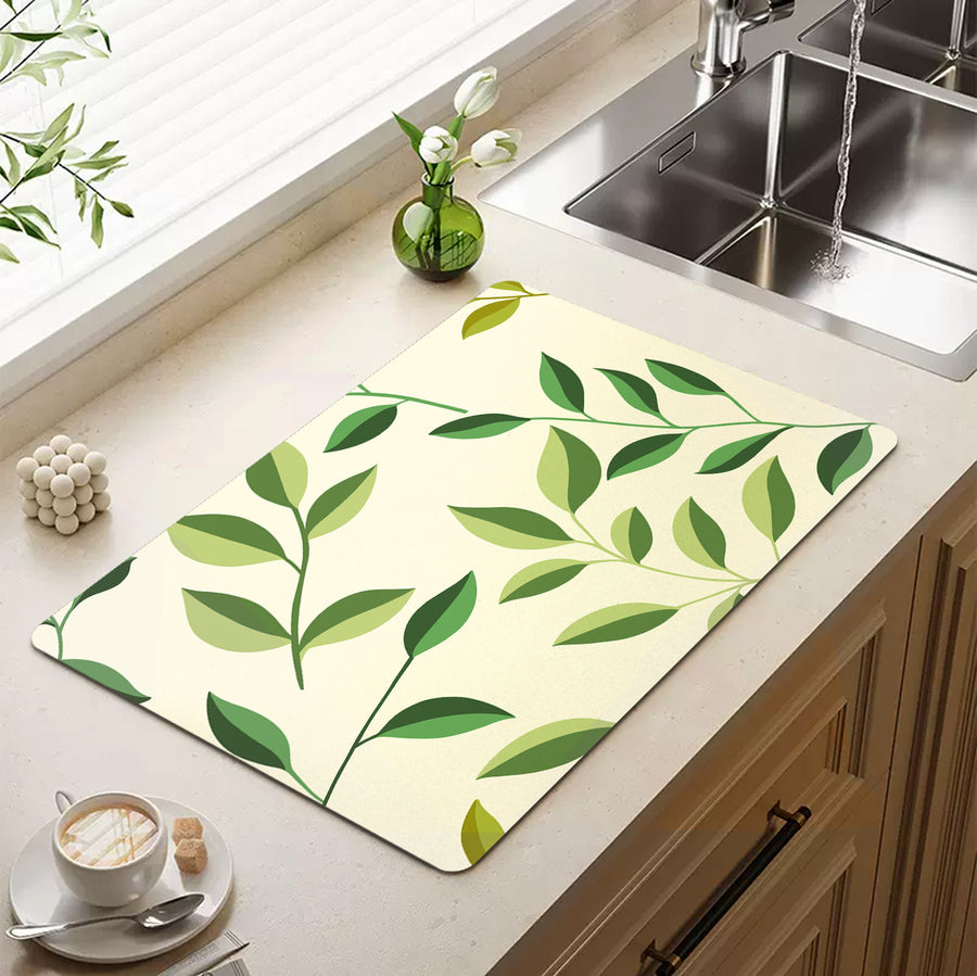 Feblilac Small Leaves Green Beige Background Cup and Dish Placemat